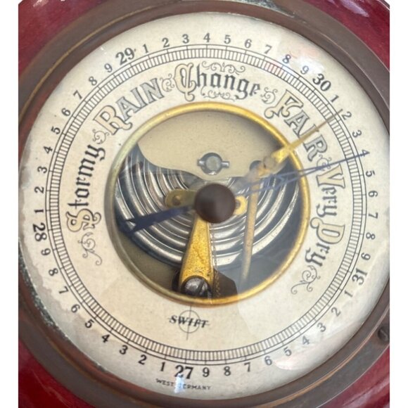Antique Barometer West Germany Weather Brass Dial SWIFT Stormy Rain Fair V. Dry - Picture 4 of 13